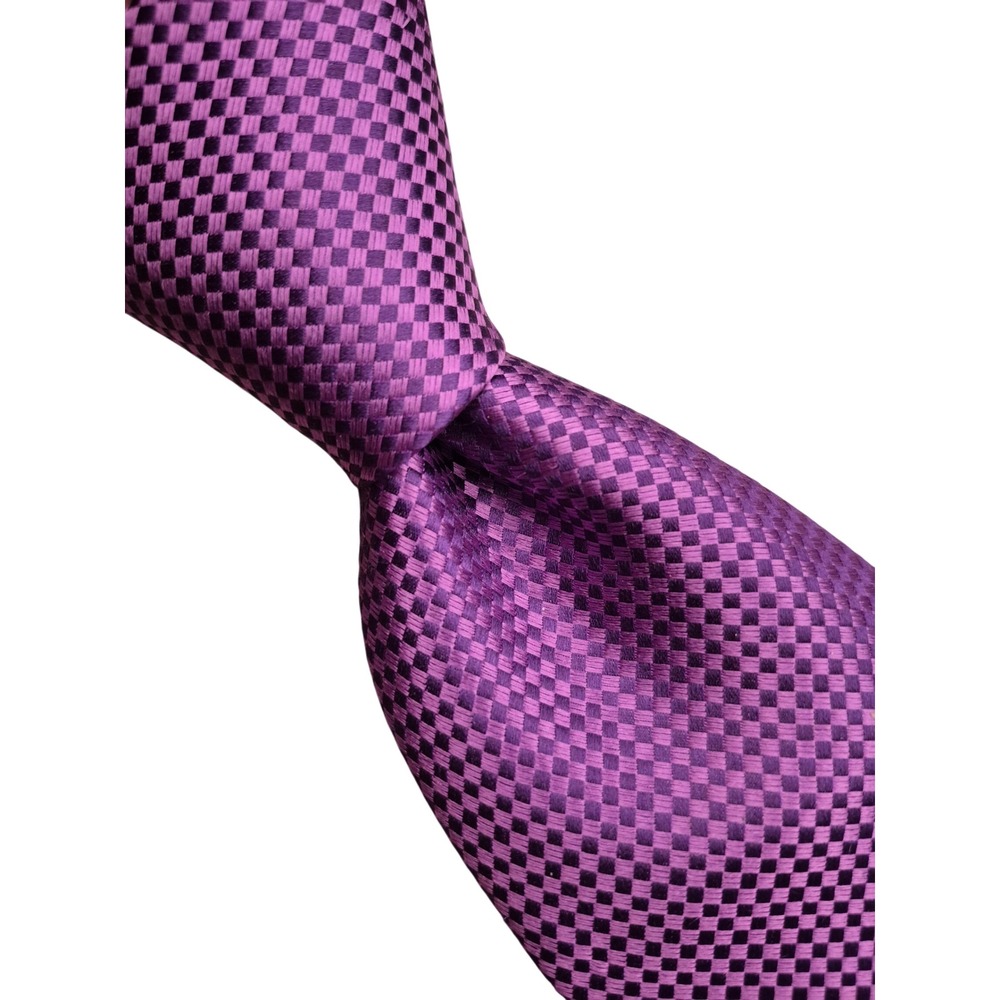 Ted Baker London Woven Textured Purple Micro Check Silk Necktie Mens Tie